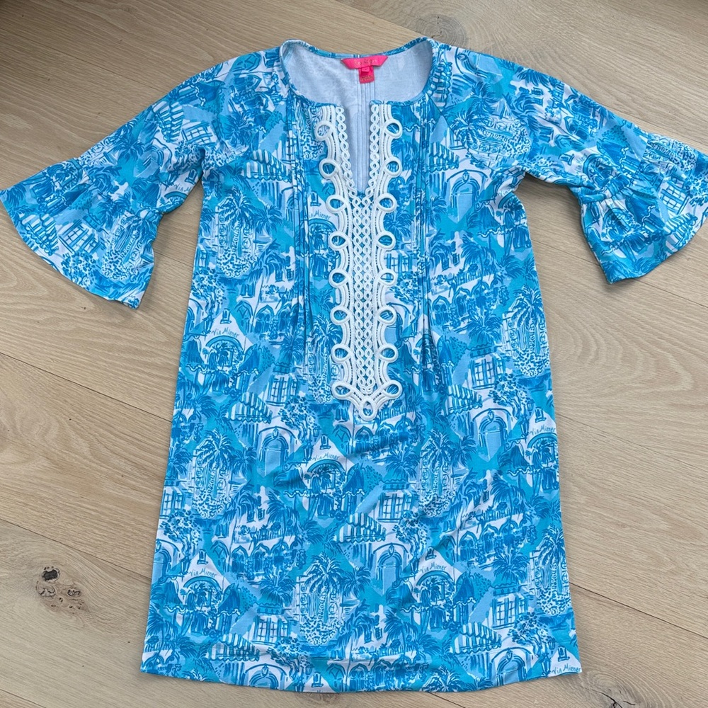 Lilly Pulitzer Turquoise & White Tropical Tunic Dress